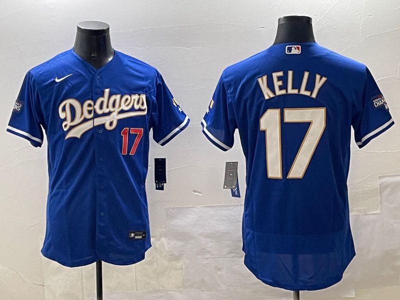 Men Los Angeles Dodgers #17 Kelly Blue Gold Elite 2025 Nike MLB Jersey style 5